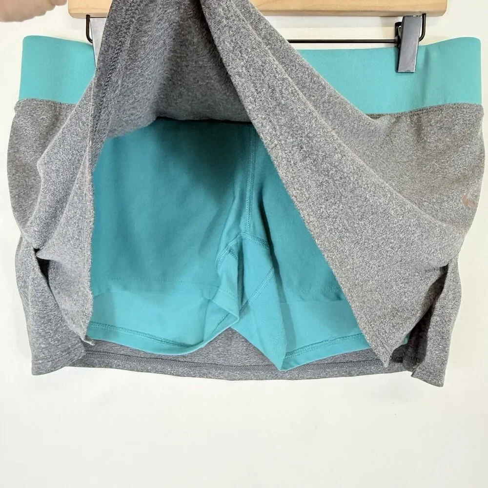Nike Skort Skirt Women's Large Grey Aqua Jersey Athletic Mini‎ Tennis Pickleball